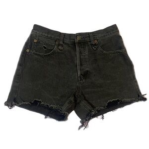 We The Free Makai Cutoff High-Rise Distressed Shorts Button Fly Black Size 26